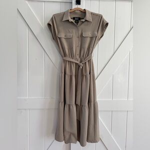 DKNY Tiered Button Down Belted Maxi Dress